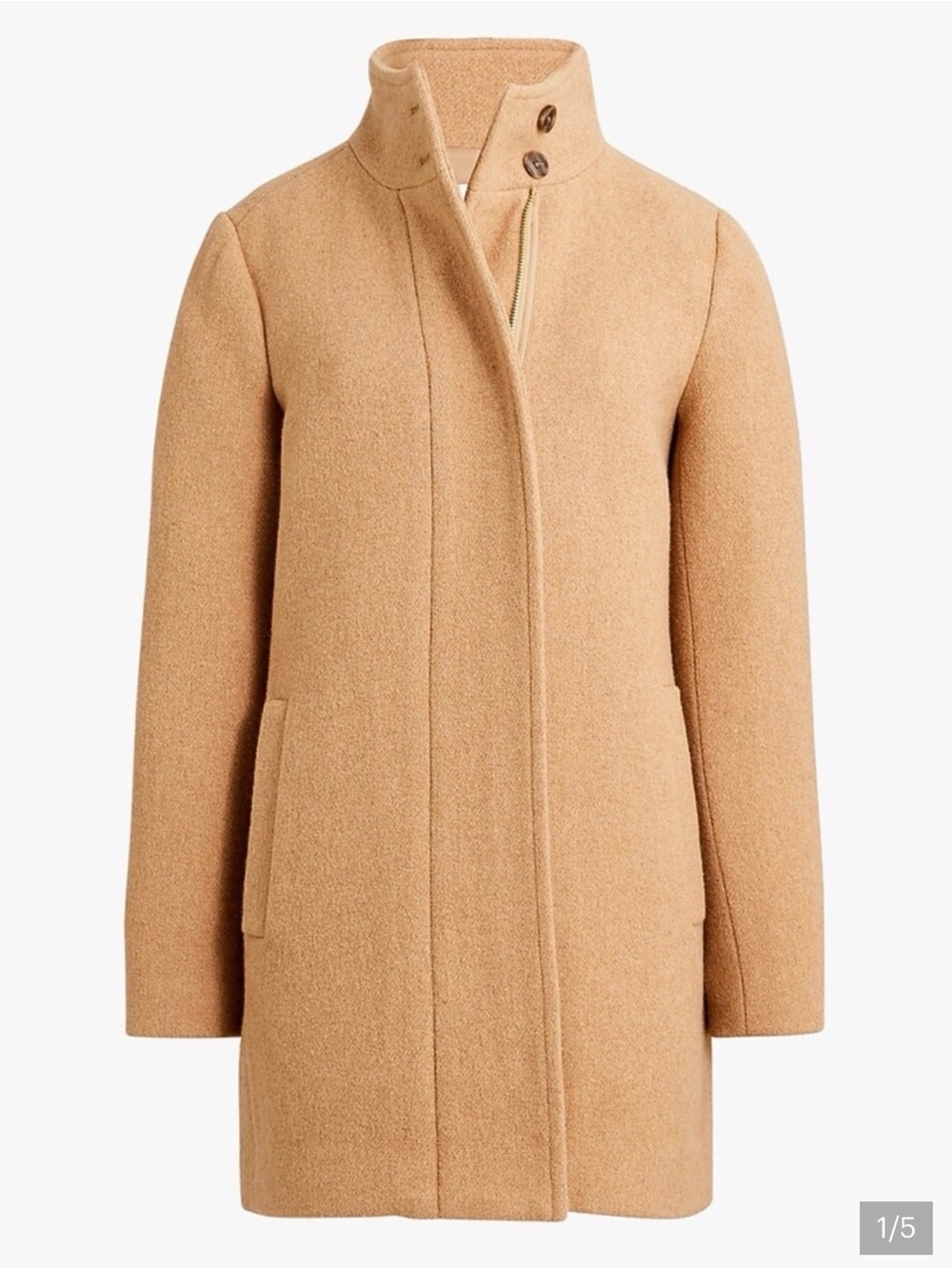 J. Crew Camel Wool-Blend Stand Collar Pea Coat